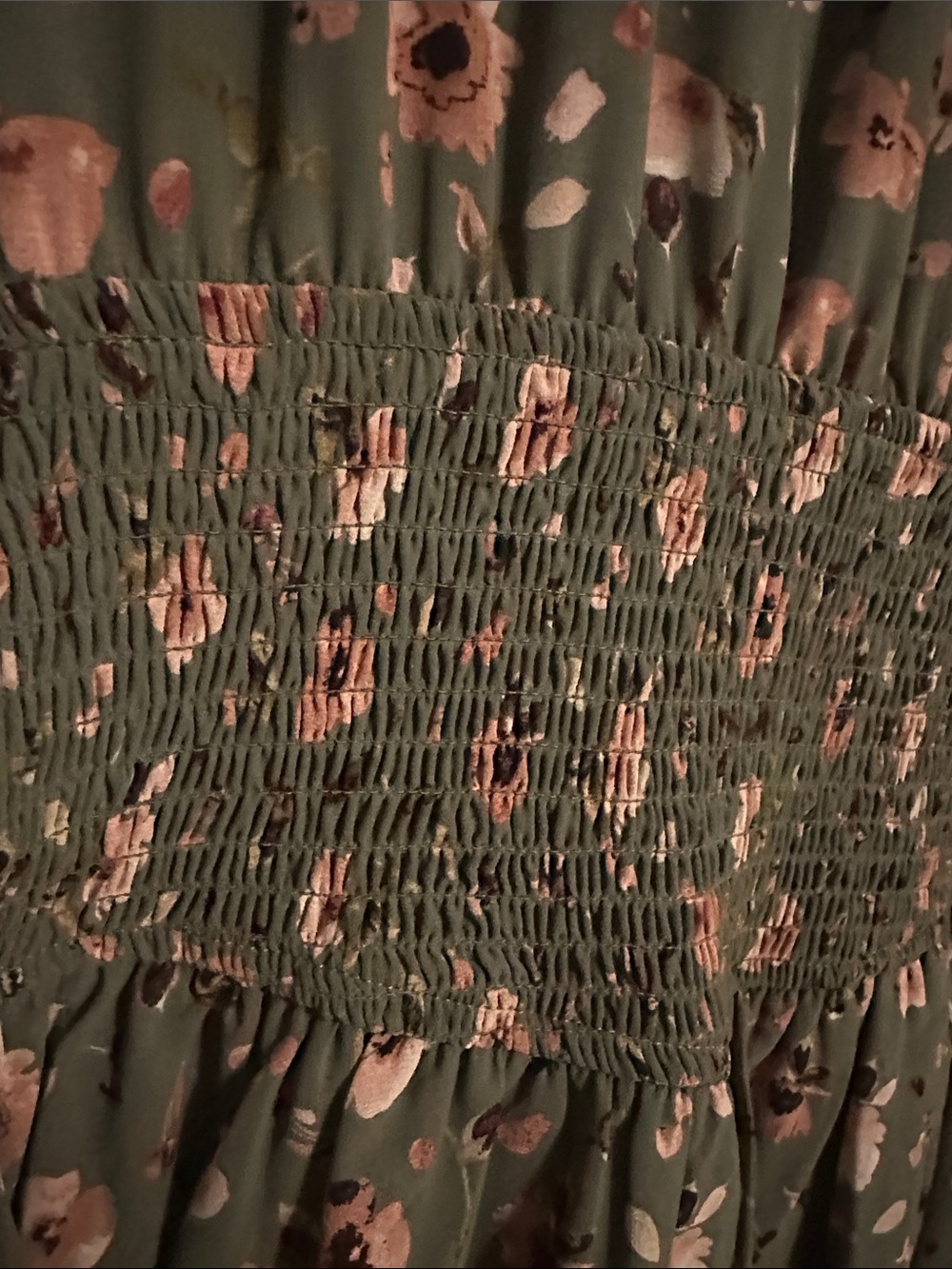 Dynamite Olive Floral V-Neck Smocked Waist Mini Dress - Picture 9 of 12
